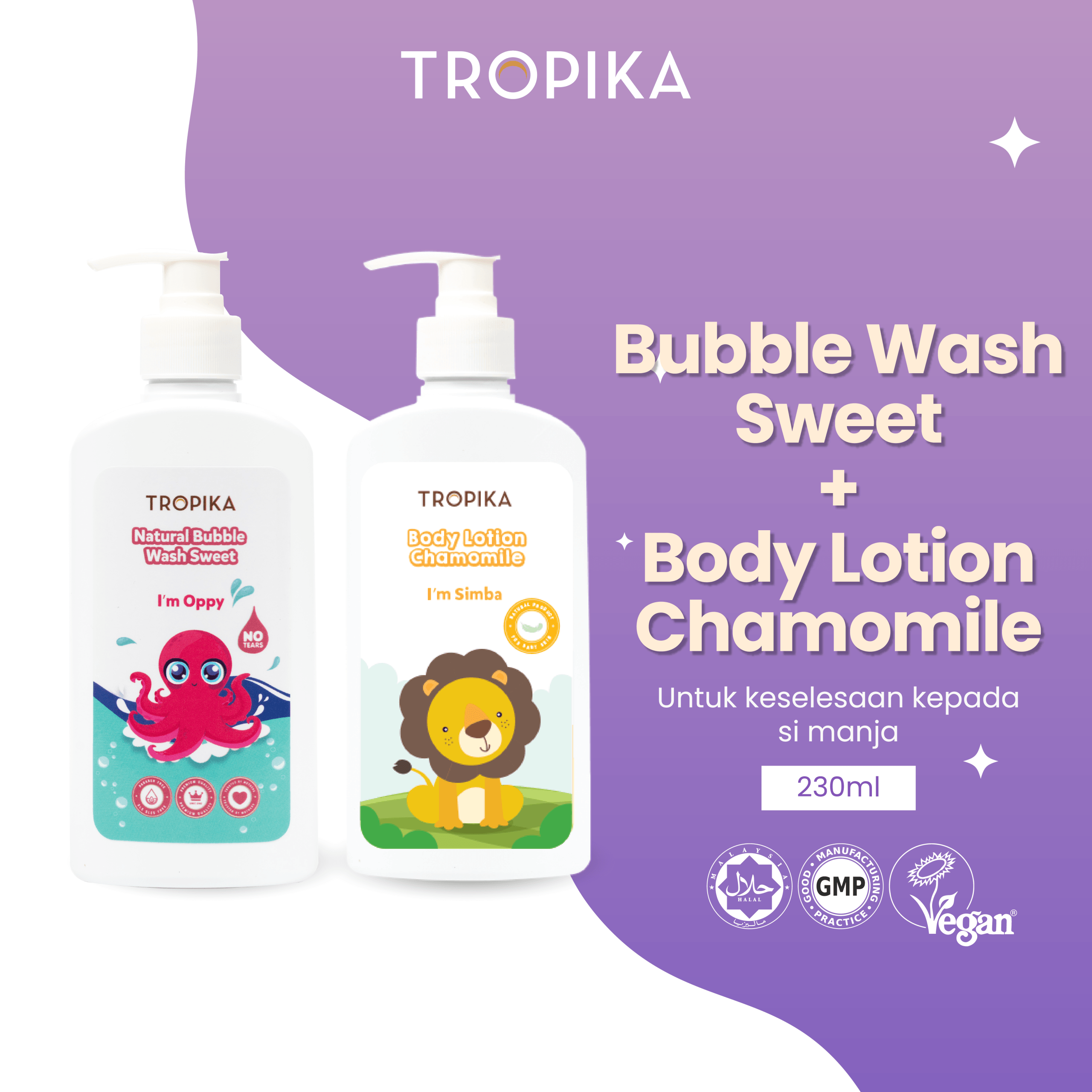 Natural Bubble Wash Sweet 230ml + Lotion Chamomile 230ml