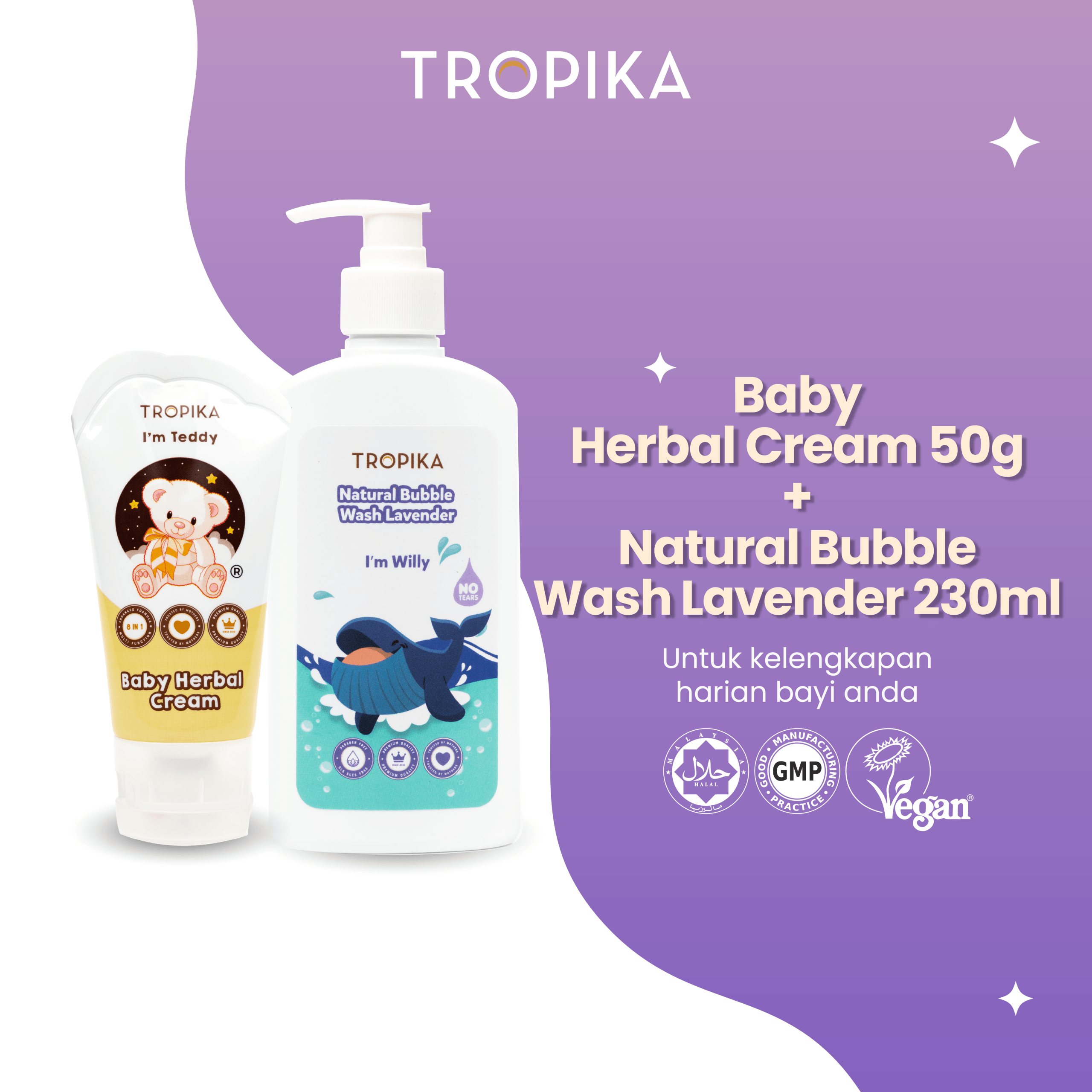 Baby Herbal Cream 50g + Natural Bubble Wash Lavender 230ml